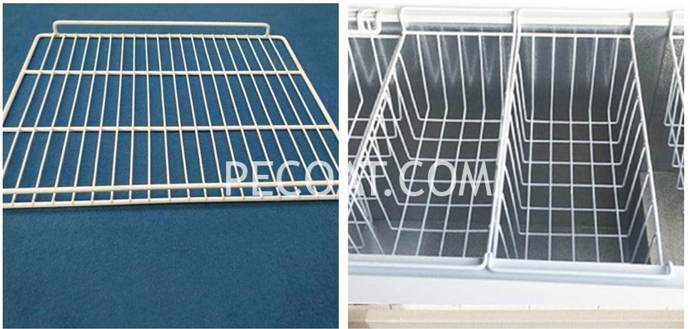 Thermoplastic powder coating for refrigerator grids