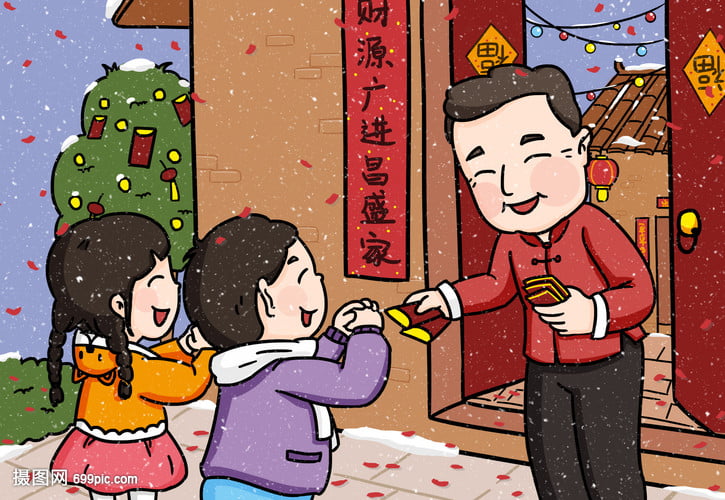 giving and receiving of red envelopes, known as hongbao.