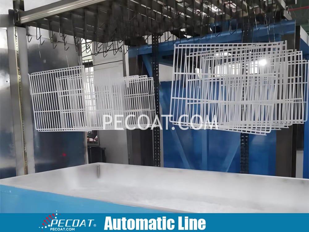 Automatic dip powder coating line for refrigerator shelves